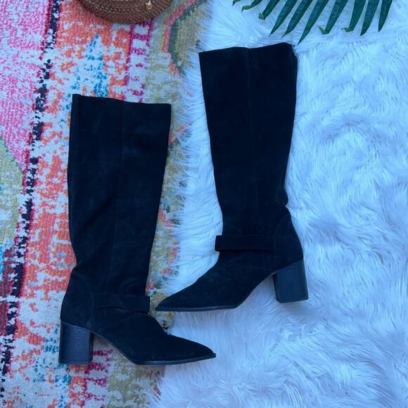 Free People Black Leather Heeled Dahlia Slouch Boots 37 / 6.5 - Picture 7 of 13